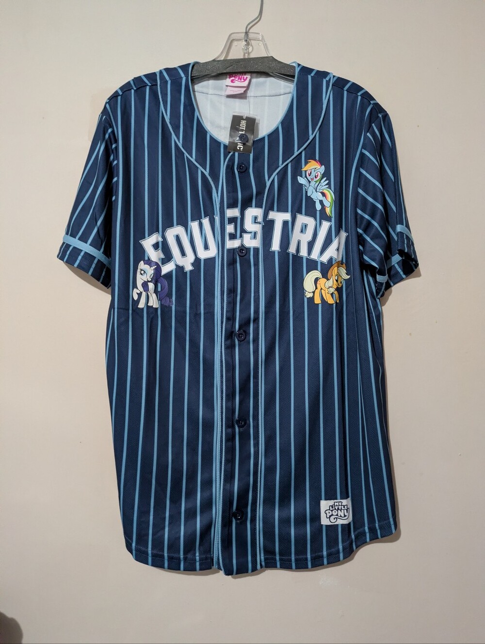My Little Pony Navy Blue Pinstripe Equestria Jersey with Colorful Ponies New!